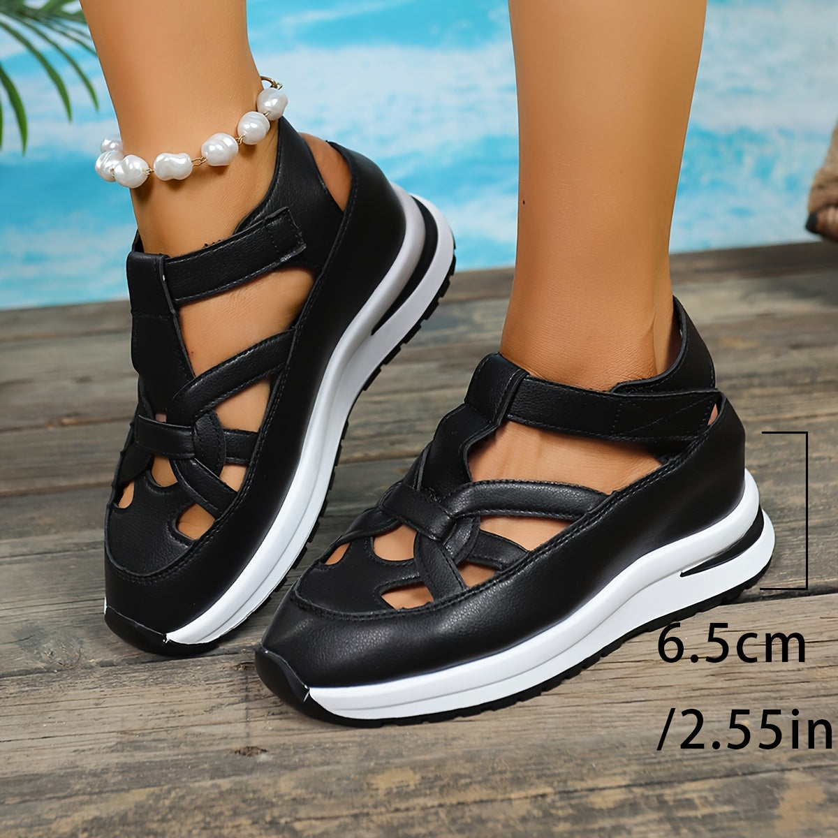 【Protección de los pies】Sandalias de cuña con velcro para mujer