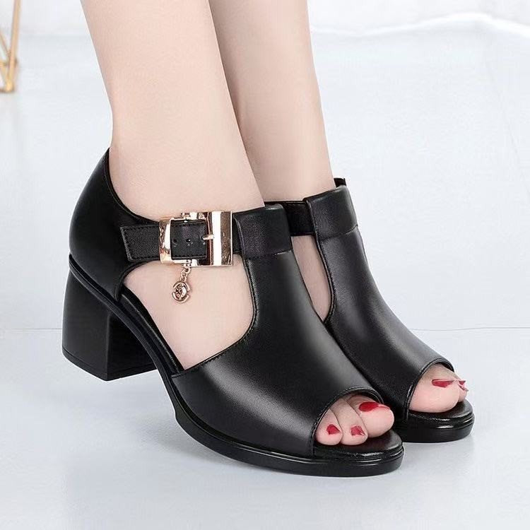 Zapatos de piel para mujer con boca de pez hueca