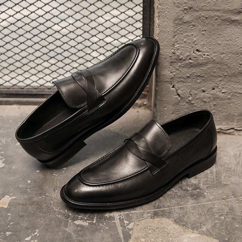 🐂Doble cuero🐂Zapatos casuales de cuero británicos sin cordones