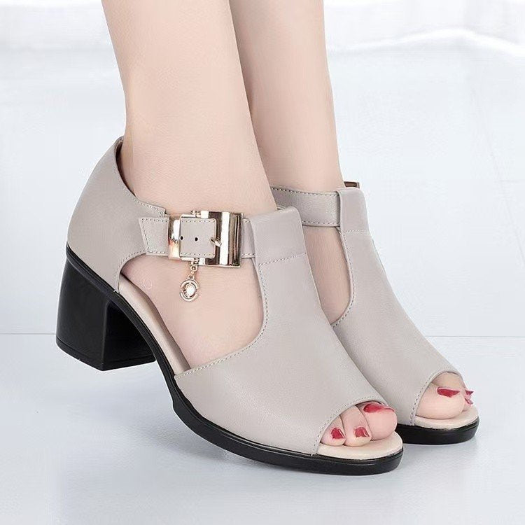 Zapatos de piel para mujer con boca de pez hueca