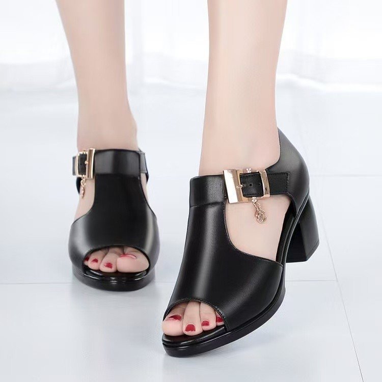 Zapatos de piel para mujer con boca de pez hueca