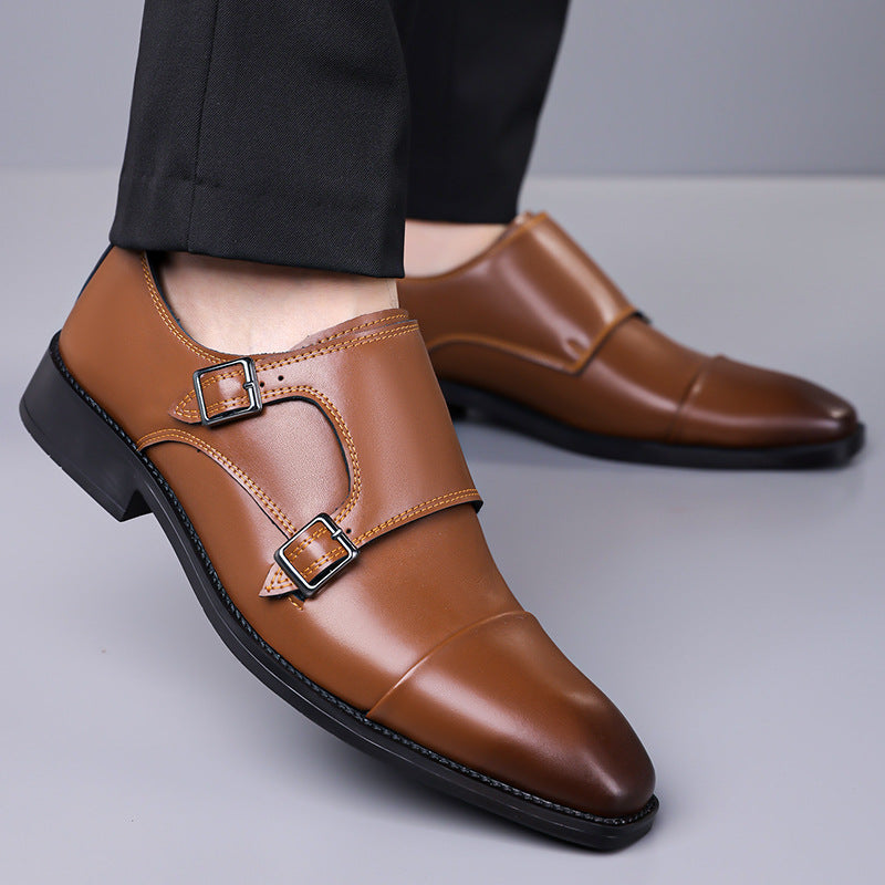 🐂Cuero🐂Zapatos de piel con doble hebilla para hombre
