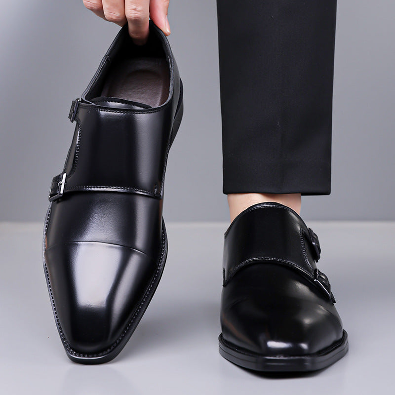 🐂Cuero🐂Zapatos de piel con doble hebilla para hombre