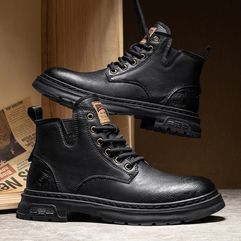 🐂Cuero🐂 Botas de piel transpirables con cremallera para hombre