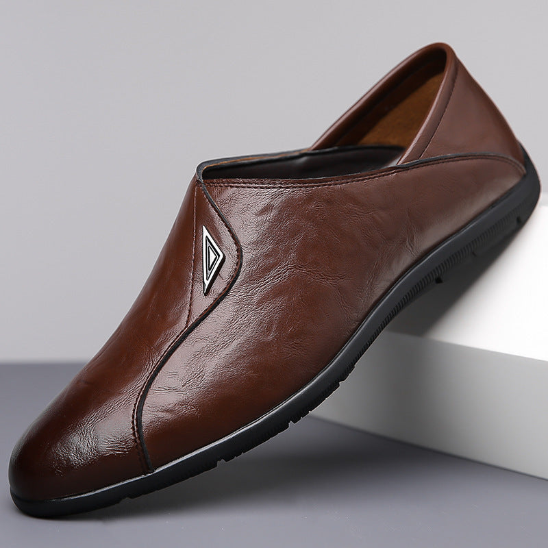 🐂Cuero🐂Zapatos de piel con etiqueta plateada para hombre