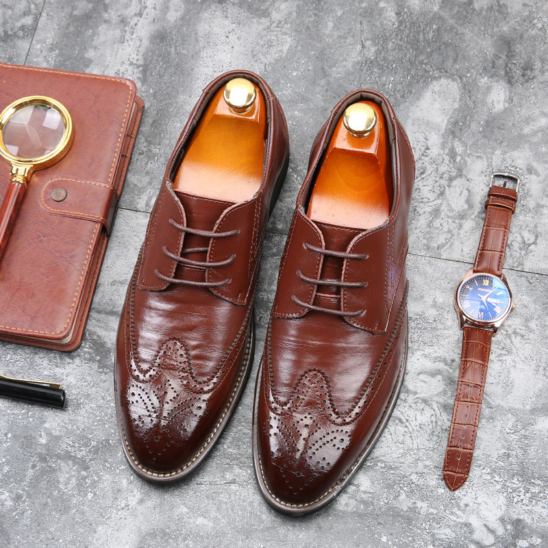 🐂Cuero🐂Zapatos de cuero tallados de Brock para hombres