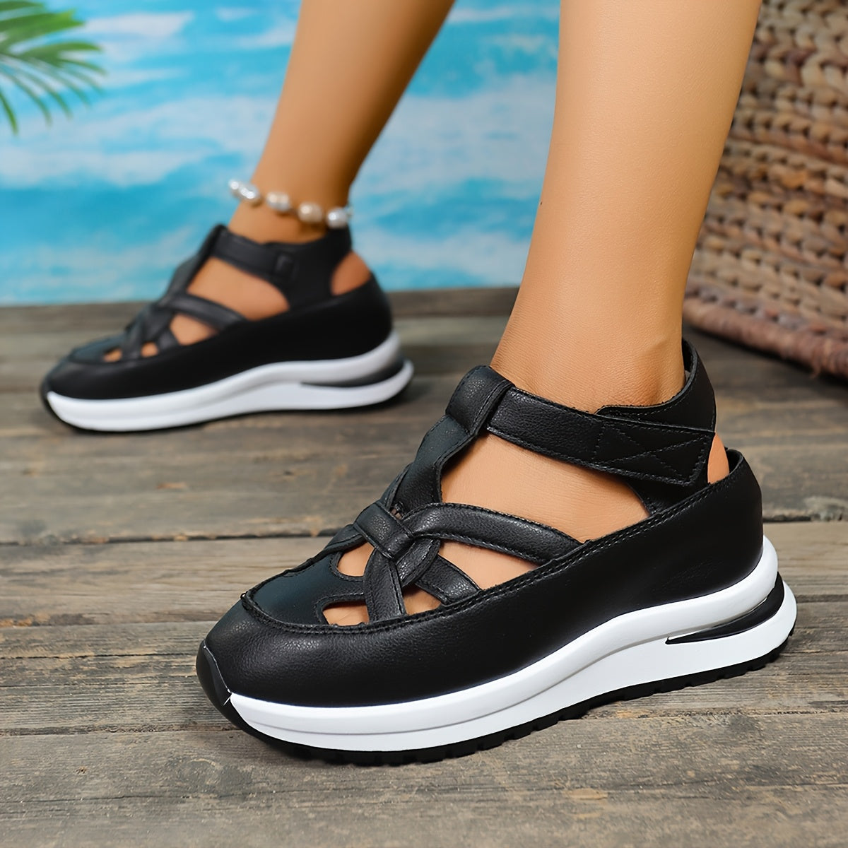 【Protección de los pies】Sandalias de cuña con velcro para mujer
