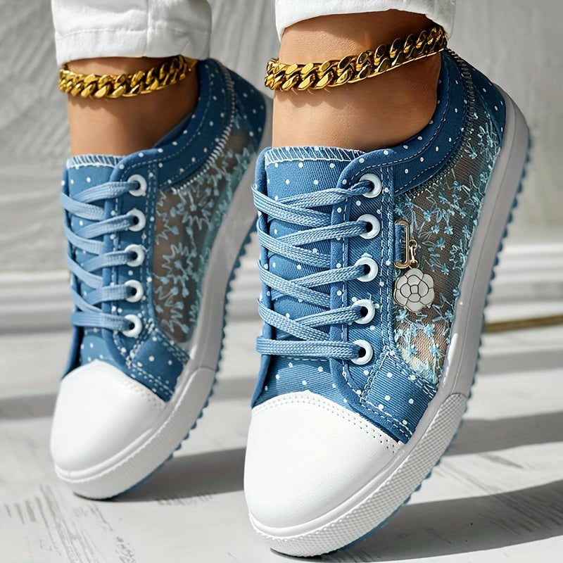 【Tratamiento ortopédico】Zapatillas deportivas azules con estampado floral para mujer