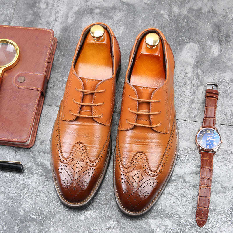 🐂Cuero🐂Zapatos de cuero tallados de Brock para hombres