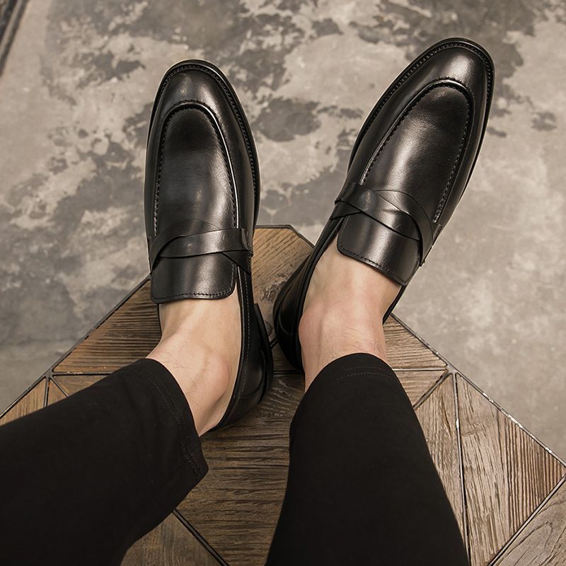 🐂Doble cuero🐂Zapatos casuales de cuero británicos sin cordones