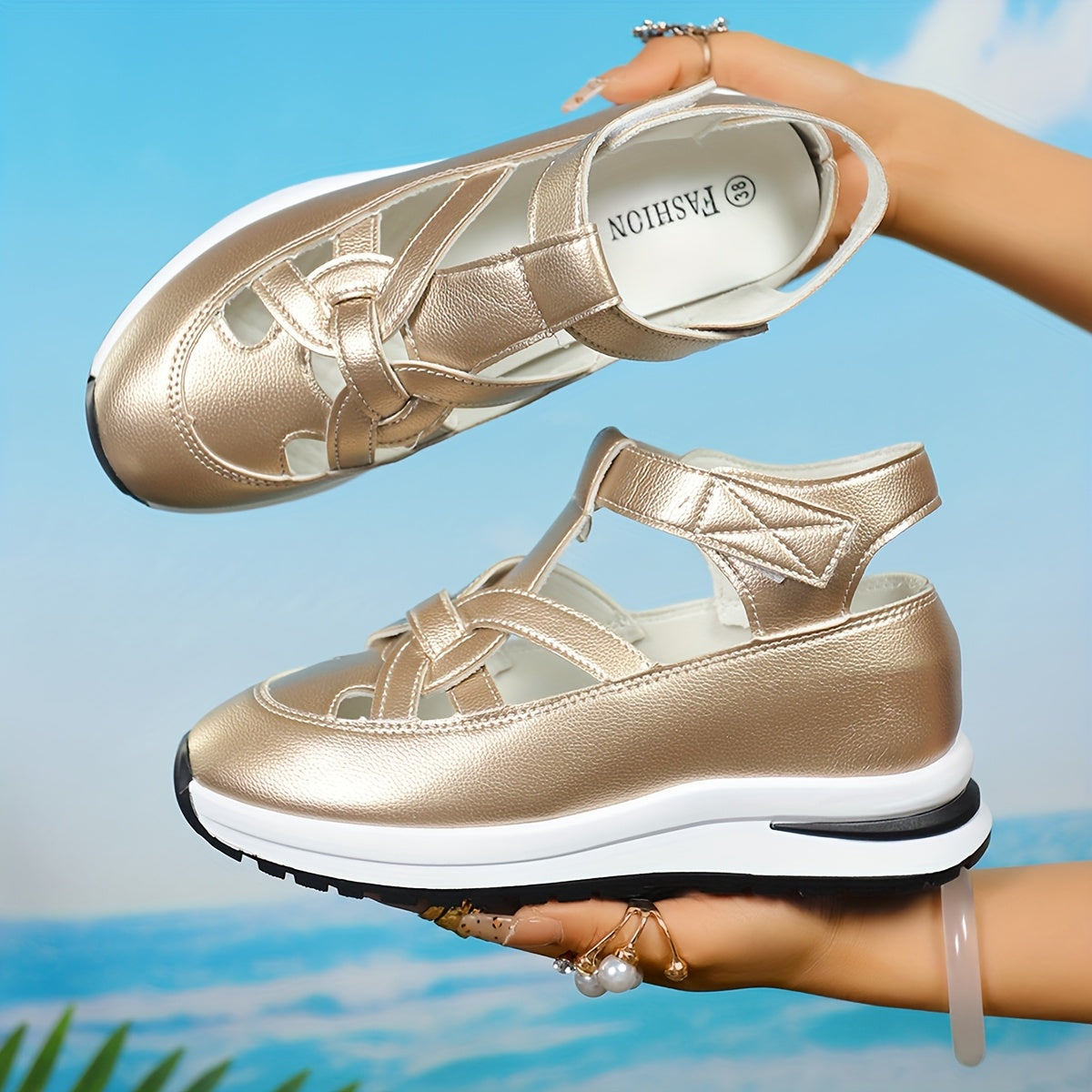 【Protección de los pies】Sandalias de cuña con velcro para mujer