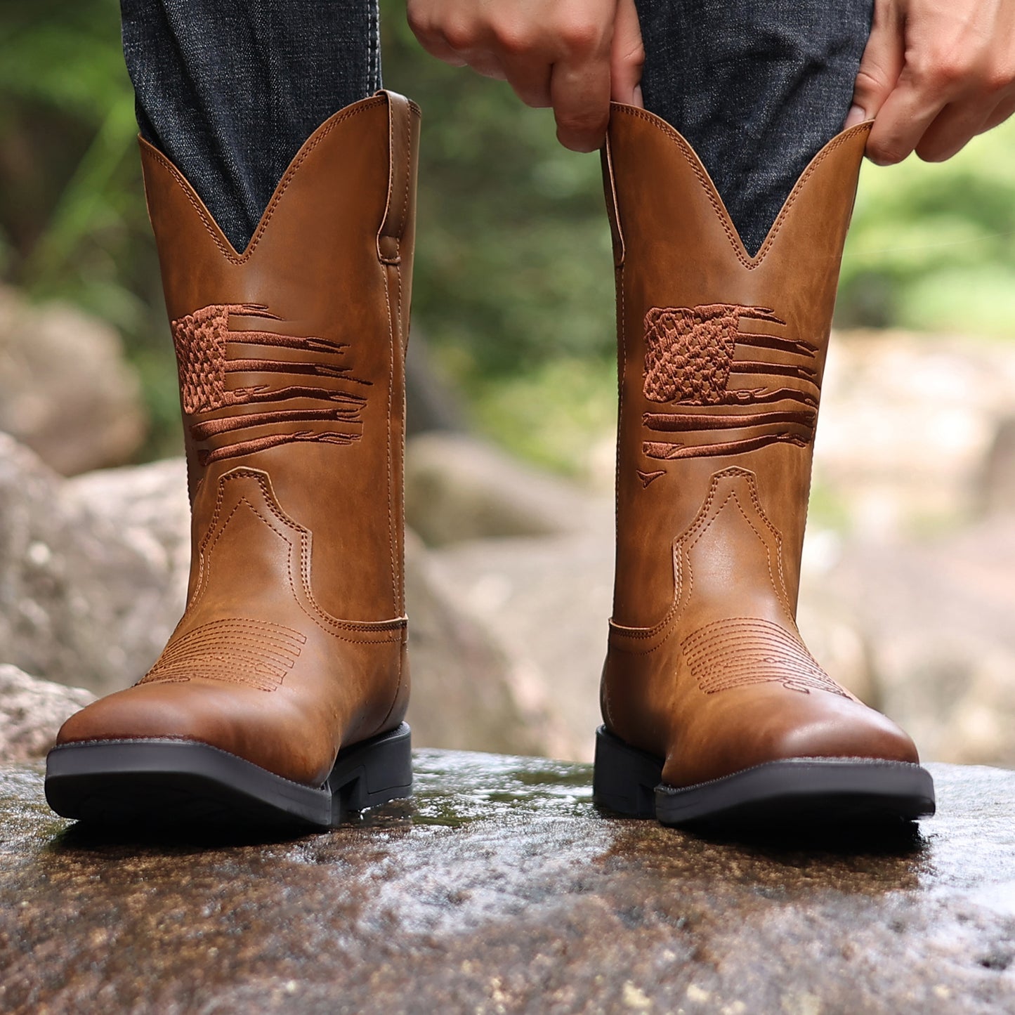 🐂Doble cuero🐂Botas vaqueras vintage bordadas con punta ancha