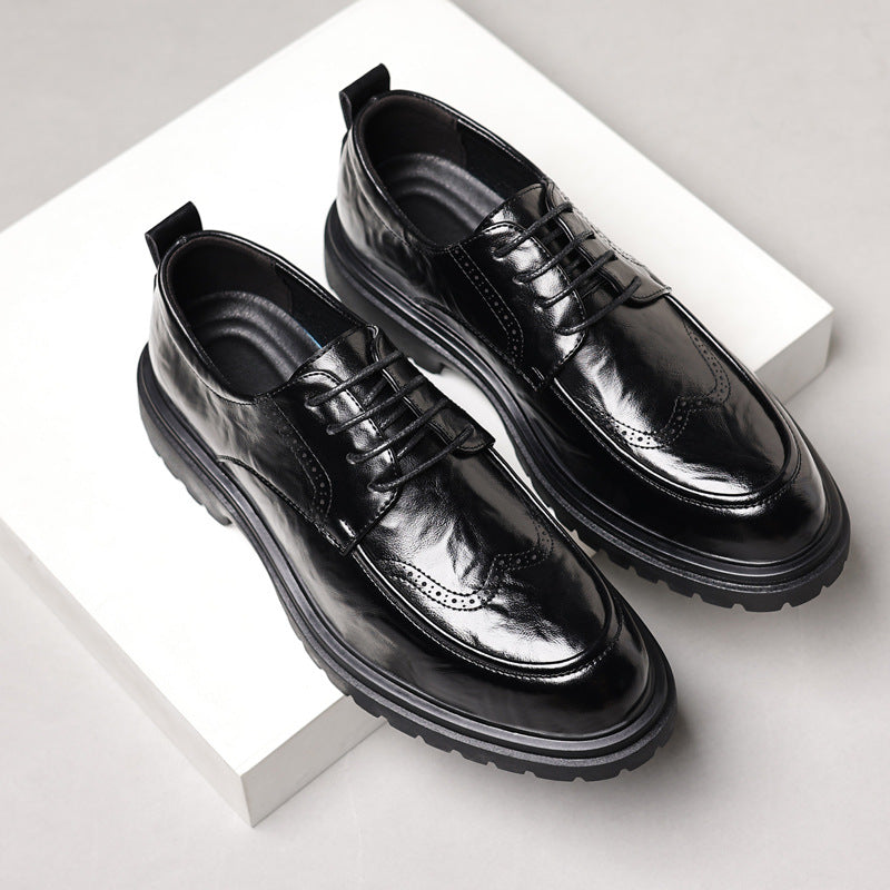 🐂Doble cuero🐂Zapatos brogue que realzan la altura de los hombres