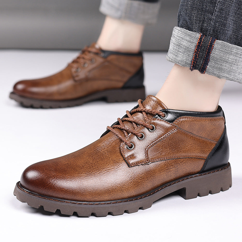 🐂Cuero🐂Botas Martin de cuero genuino de corte medio para hombre
