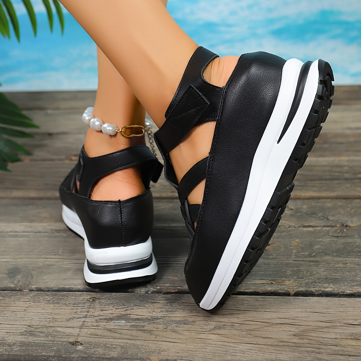 【Protección de los pies】Sandalias de cuña con velcro para mujer