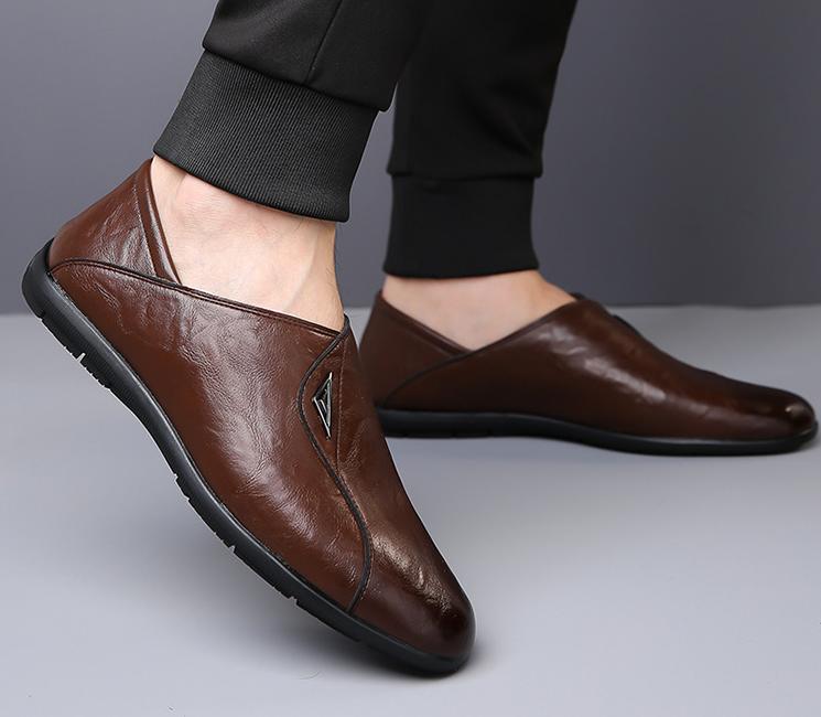 🐂Cuero🐂Zapatos de piel con etiqueta plateada para hombre