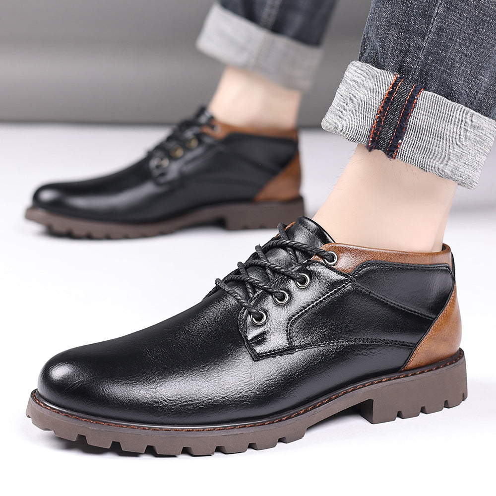 🐂Cuero🐂Botas Martin de cuero genuino de corte medio para hombre