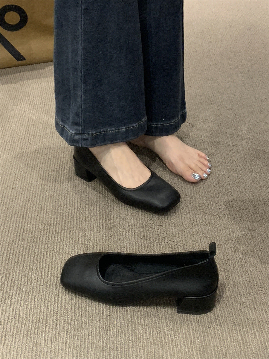 【Ortopedía】Zapatos de piel con punta cuadrada para mujer