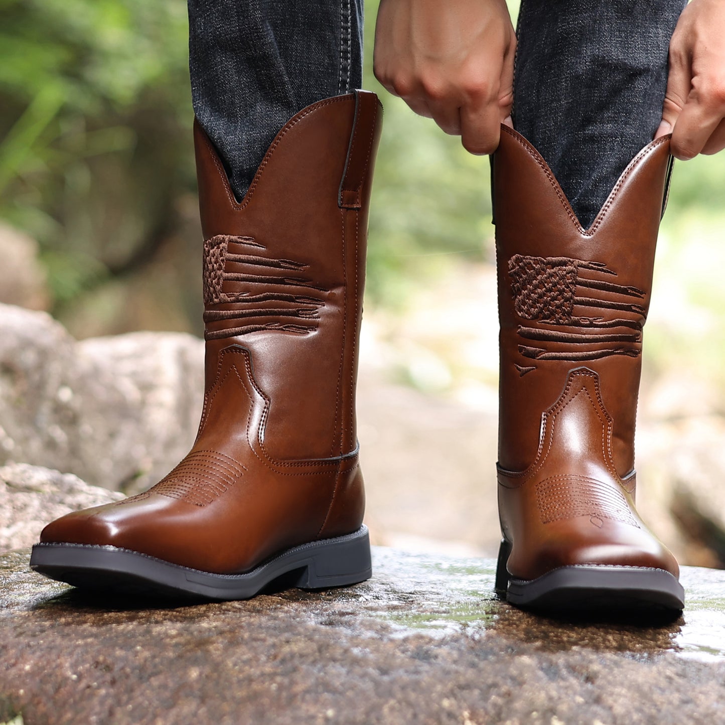 🐂Doble cuero🐂Botas vaqueras vintage bordadas con punta ancha