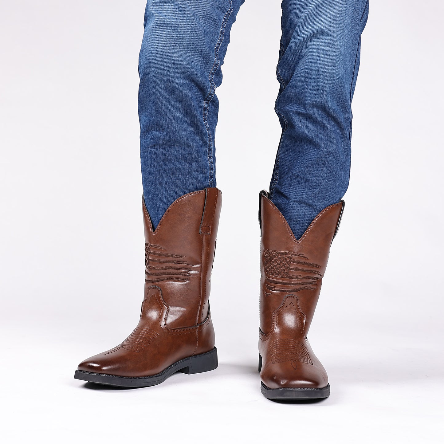 🐂Doble cuero🐂Botas vaqueras vintage bordadas con punta ancha