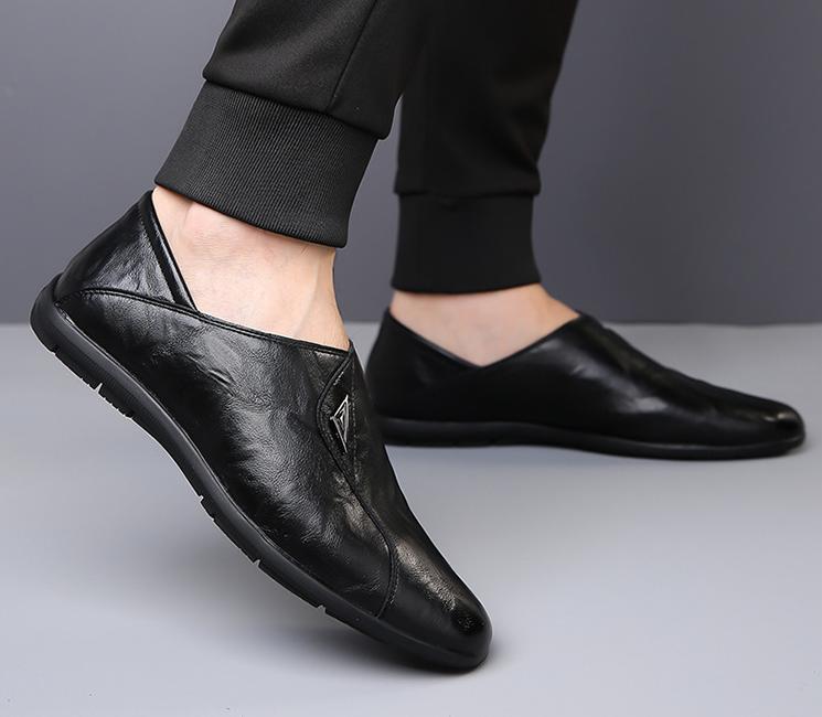 🐂Cuero🐂Zapatos de piel con etiqueta plateada para hombre