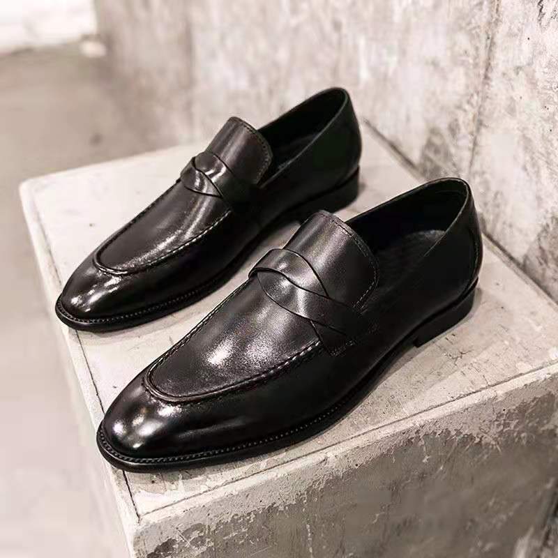 🐂Doble cuero🐂Zapatos casuales de cuero británicos sin cordones