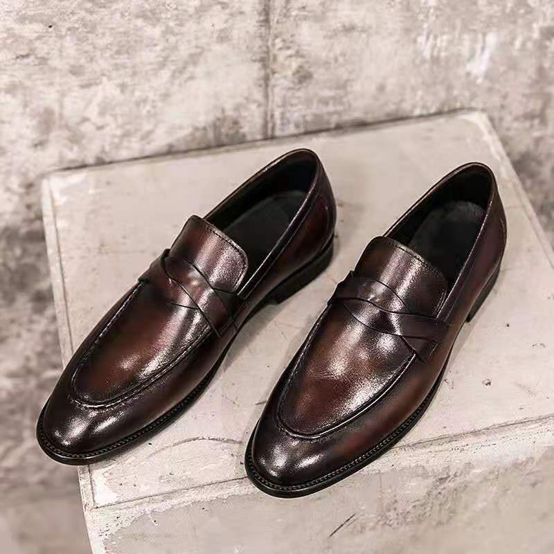 🐂Doble cuero🐂Zapatos casuales de cuero británicos sin cordones