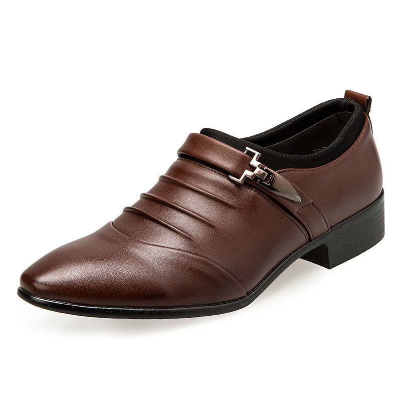 🐂Cuero🐂Zapatos de cuero puntiagudos con hebilla metálica para negocios