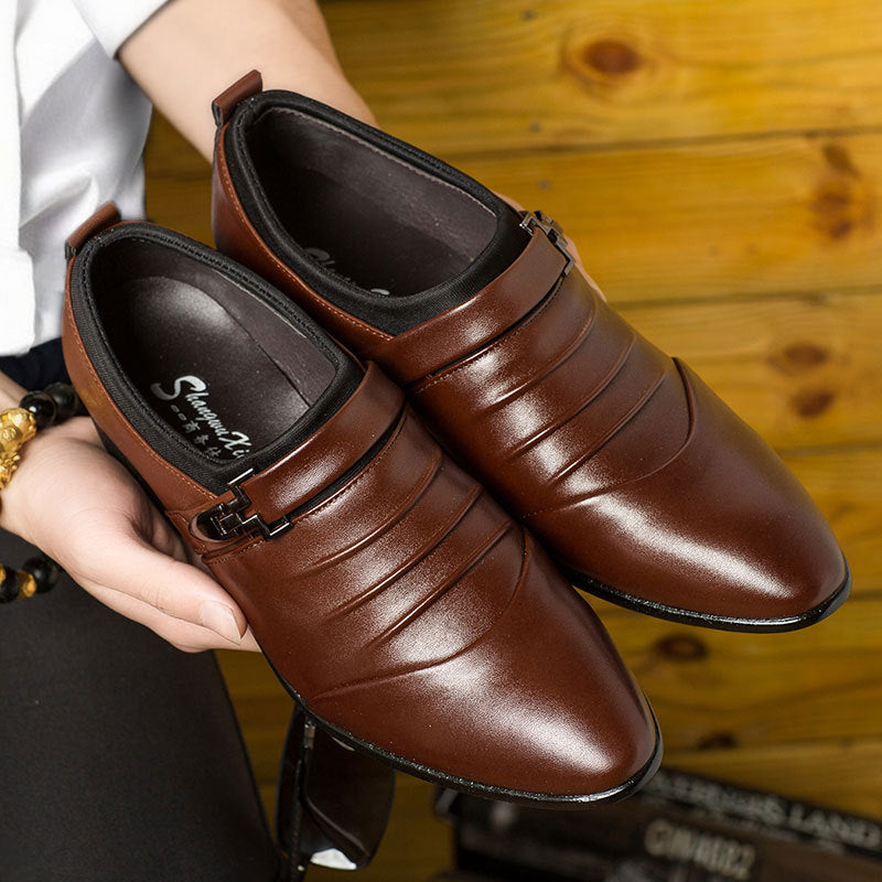 🐂Cuero🐂Zapatos de cuero puntiagudos con hebilla metálica para negocios