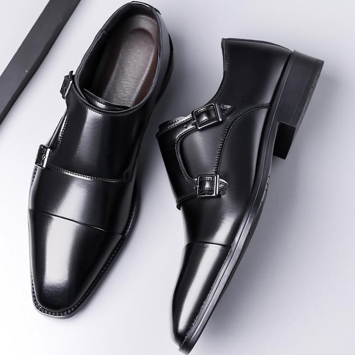 🐂Cuero🐂Zapatos de piel con doble hebilla para hombre
