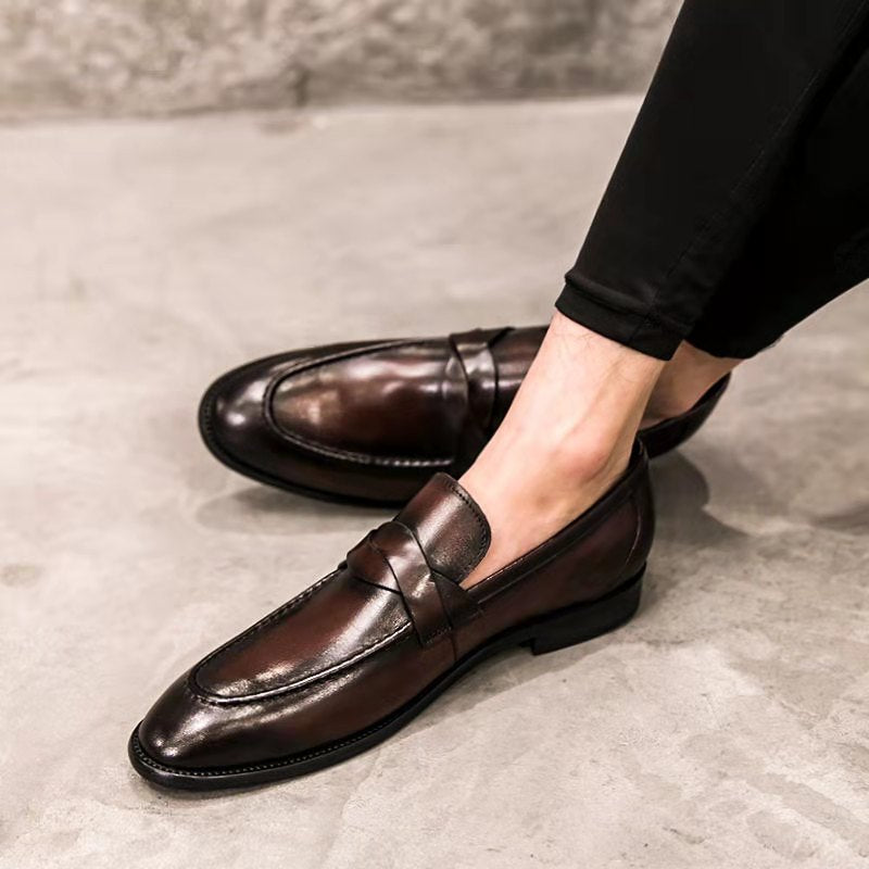 🐂Doble cuero🐂Zapatos casuales de cuero británicos sin cordones