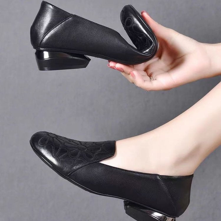 🚚Envío gratis🚚Zapatos de piel con tacón bajo bordados