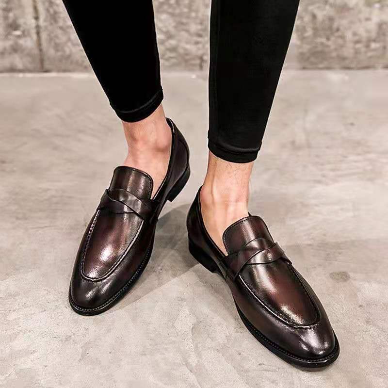 🐂Doble cuero🐂Zapatos casuales de cuero británicos sin cordones