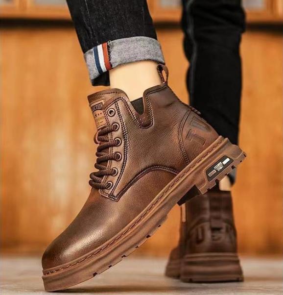 🐂Cuero🐂 Botas de piel transpirables con cremallera para hombre