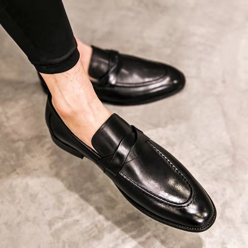 🐂Doble cuero🐂Zapatos casuales de cuero británicos sin cordones