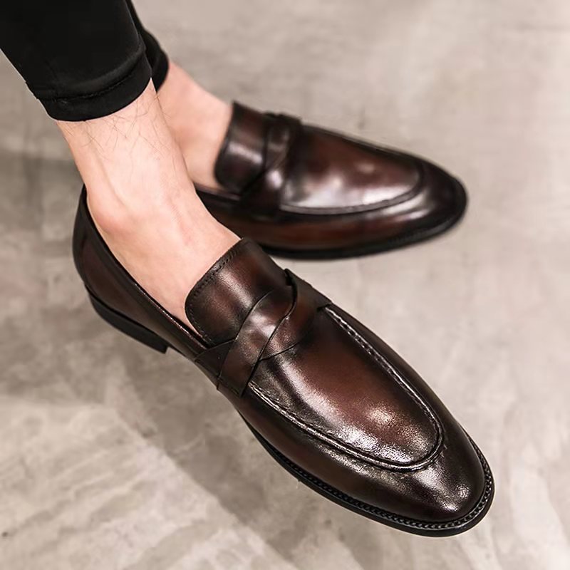 🐂Doble cuero🐂Zapatos casuales de cuero británicos sin cordones