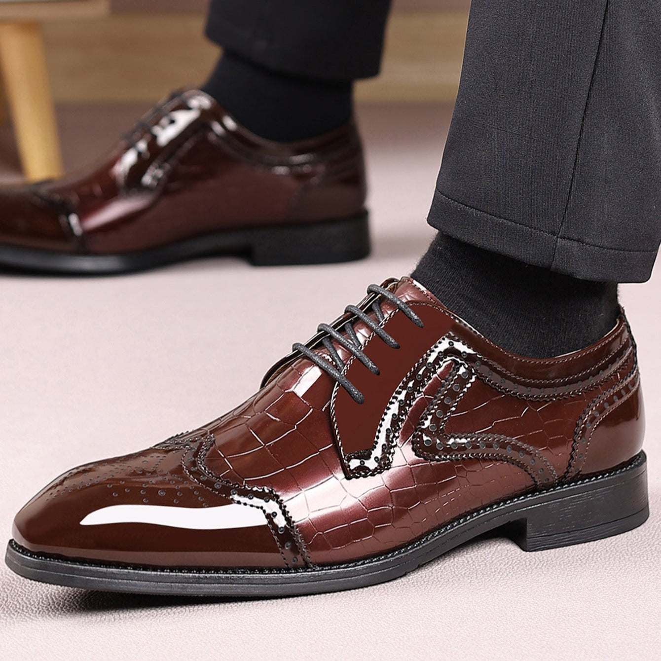 🐂Cuero🐂Zapatos Oxford brogue con textura de cocodrilo