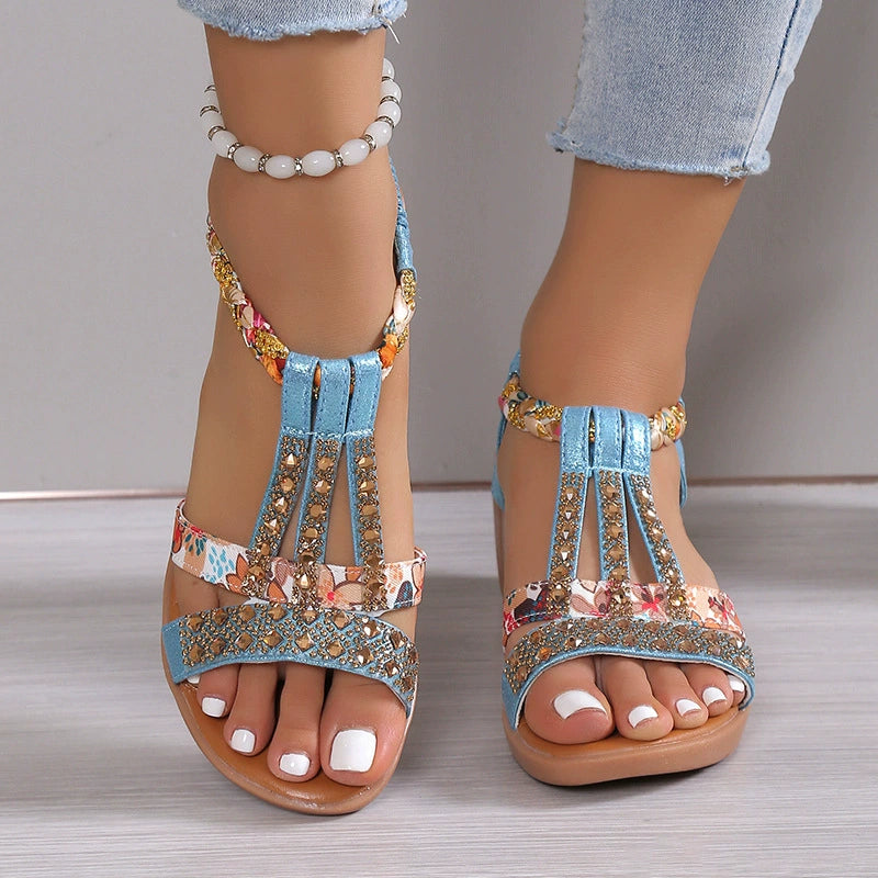 Sandalias de tela con abertura en la puntera para mujer