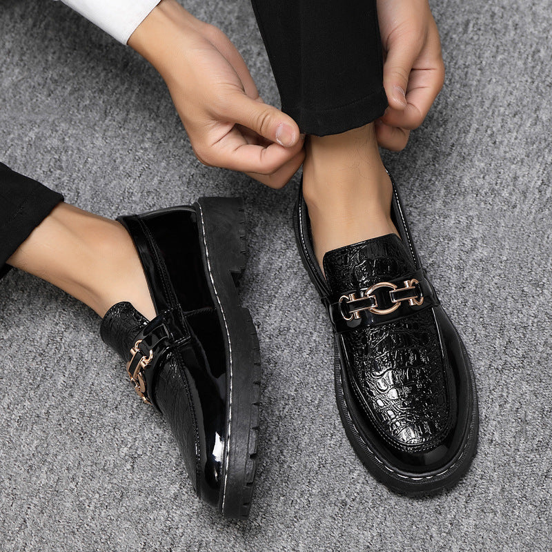 🐂Cuero🐂Mocasines de piel de cocodrilo con textura metálica