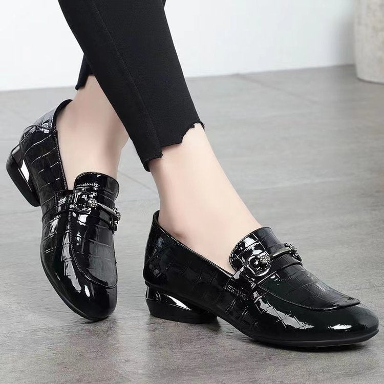 🐂Cuero🐂Zapatos de mujer de piel auténtica con efecto espejo a cuadros