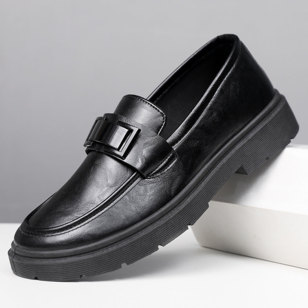 🐂Cuero🐂Zapatos de hombre con punta redonda y parche