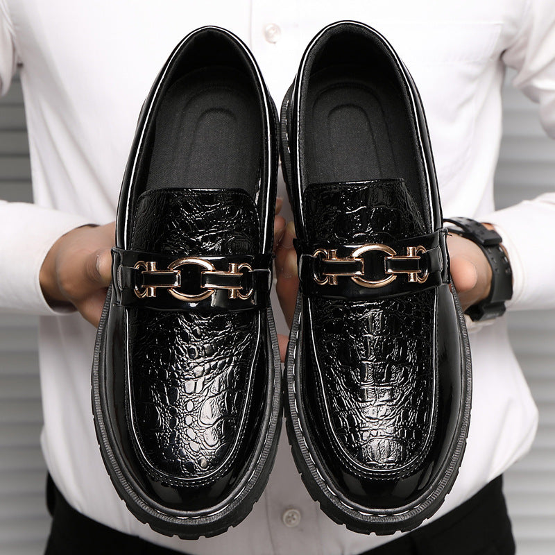 🐂Cuero🐂Mocasines de piel de cocodrilo con textura metálica