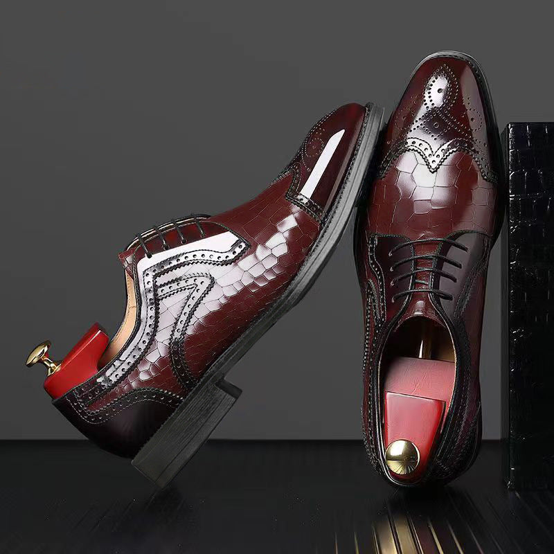 🐂Cuero🐂Zapatos Oxford brogue con textura de cocodrilo