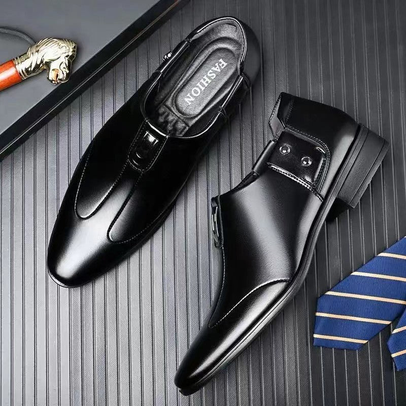 🐂Cuero🐂Zapatos Oxford sin cordones para hombre