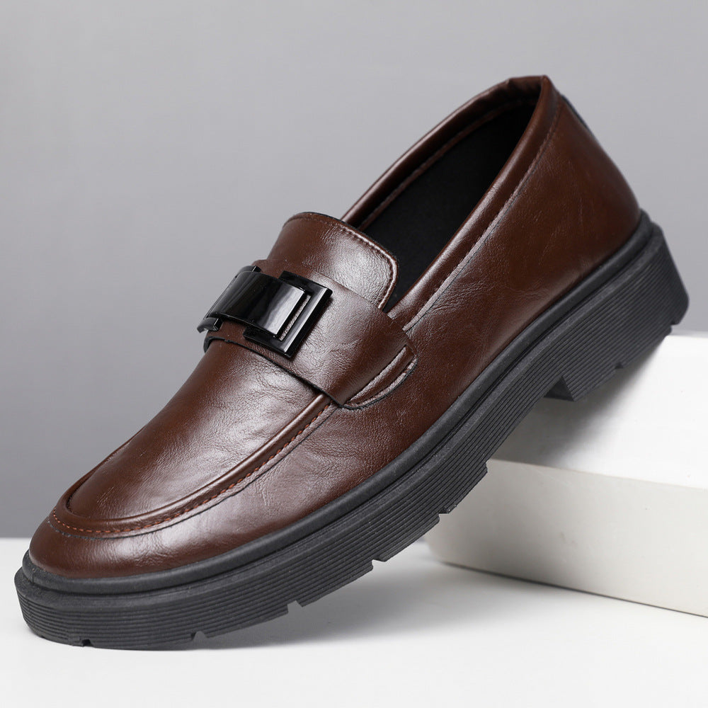 🐂Cuero🐂Zapatos de hombre con punta redonda y parche