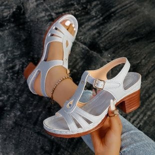 Sandalias de tacón ancho y puntera abierta para mujer (tallas grandes)