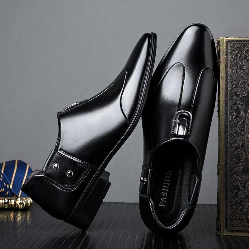 🐂Cuero🐂Zapatos Oxford sin cordones para hombre