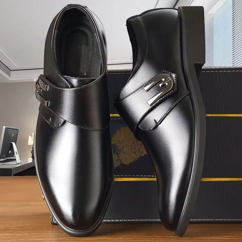 🐂Cuero🐂Zapatos casuales de negocios con hebilla de cuero para hombre