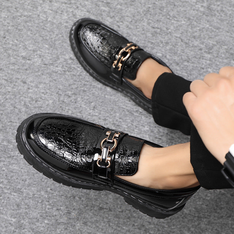 🐂Cuero🐂Mocasines de piel de cocodrilo con textura metálica