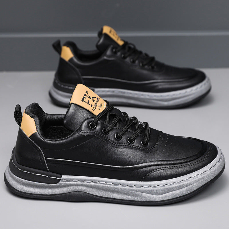 Zapatos de cuero para hombre, con suela blanda, cordones y puntera redondeada